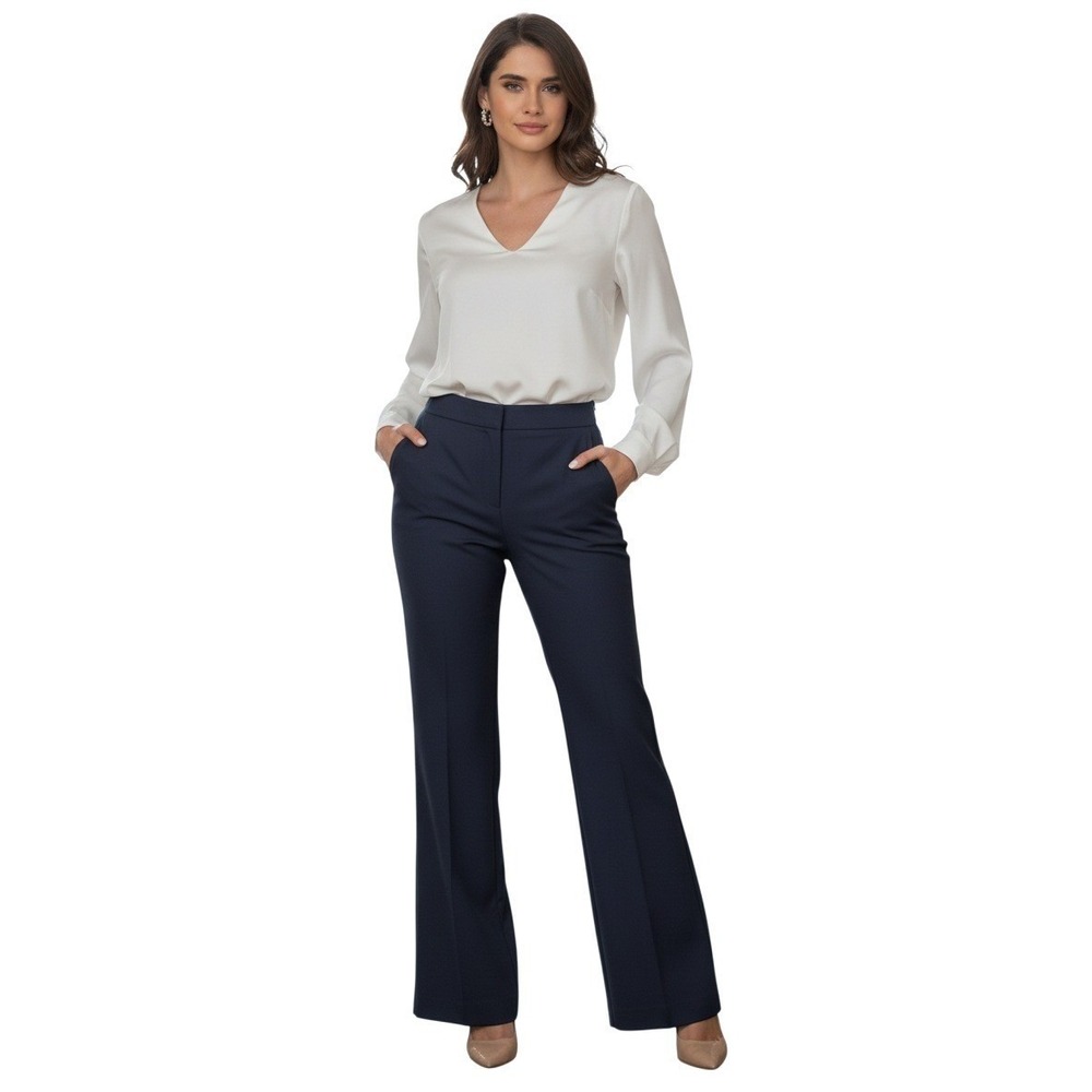 Quince Navy Blue Ultra Stretch Ponte Trouser Wide Leg Pants S W27 High Waisted - Picture 1 of 16